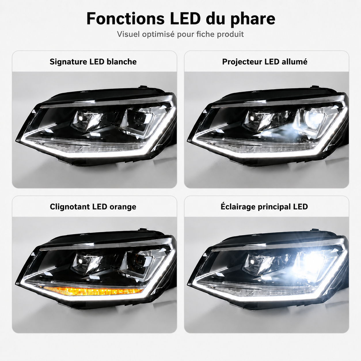 Phare led adaptable Volkswagen caddy 4 pour version halogène